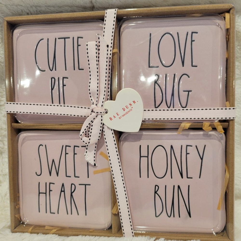 Rae Dunn 4 Square Coasters Love Theme